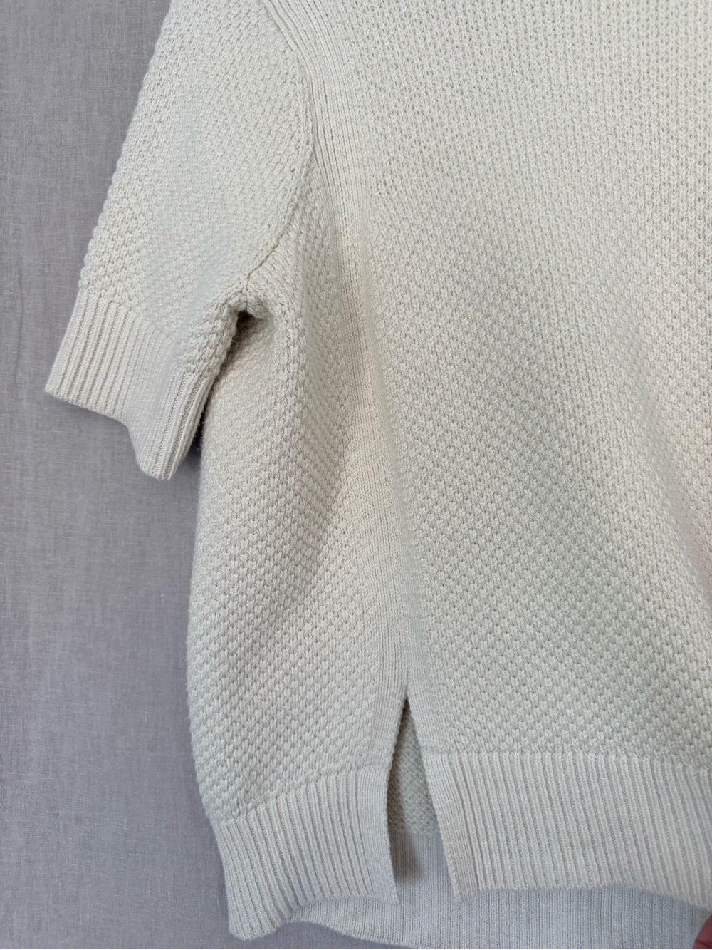 Banana Republic Oversized Textured Knit Sweater Ivory Cotton Blend Short Sleeve - Picture 6 of 12